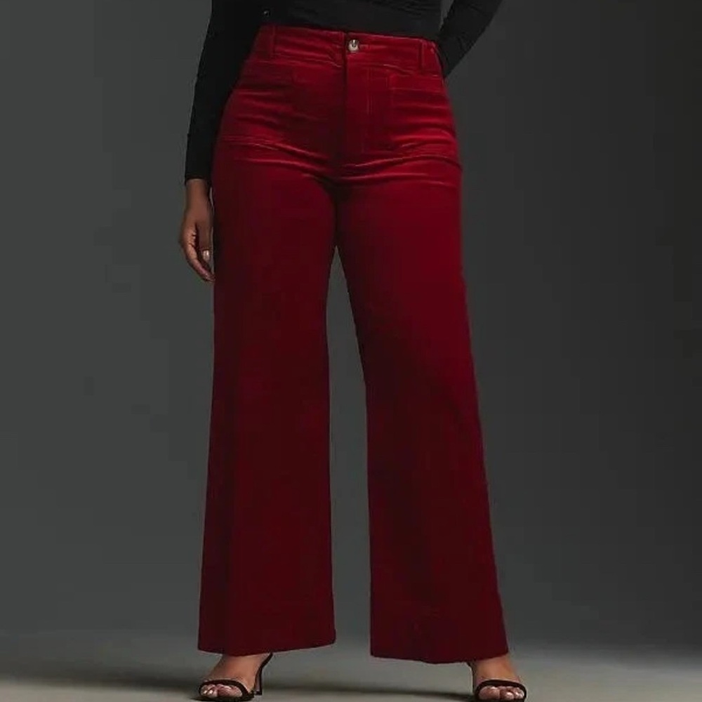 Anthropologie Wide-Leg Velvet Pants in Deep Wine Red